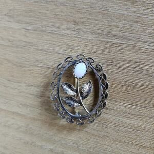 Vintage Karen Lynne 14k Gold Filled Opal Floral Filigree Brooch Pin